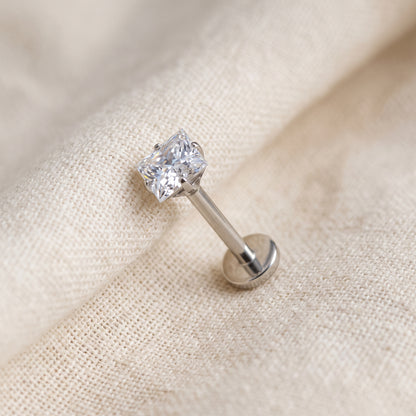 Titanium Square Moissanite Threadless Flat Back Stud