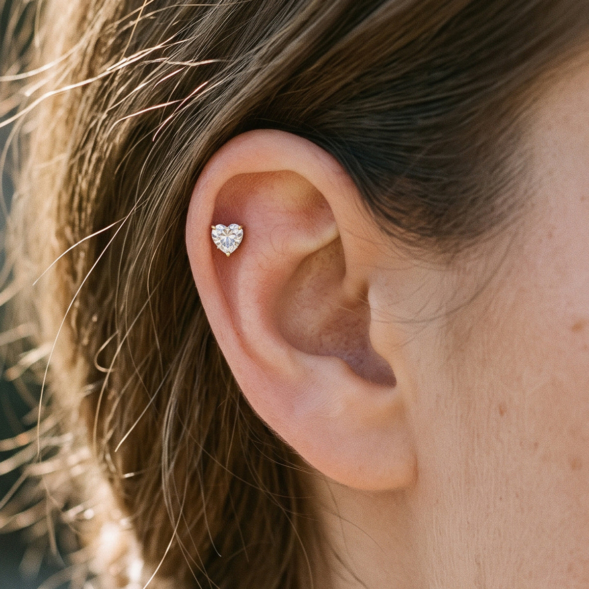Titanium Heart Prong Set Moissanite Threadless Flat Back Stud