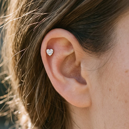 Titanium Heart Prong Set Moissanite Threadless Flat Back Stud