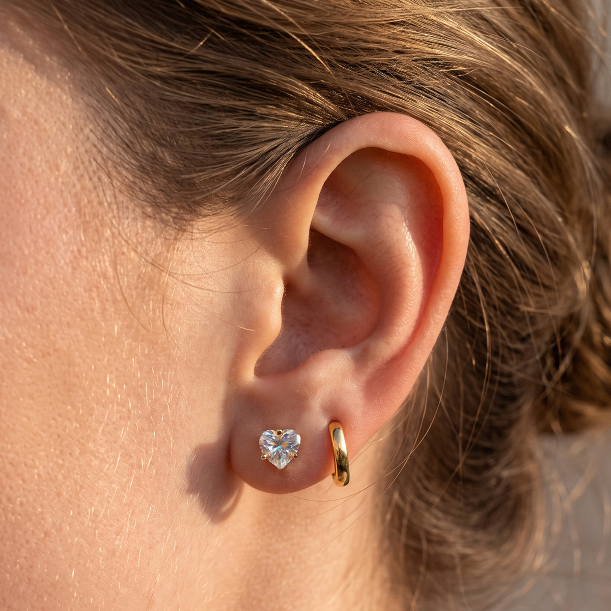 Titanium Heart Prong Set Moissanite Threadless Flat Back Stud