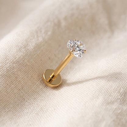 Titanium Heart Prong Set Moissanite Threadless Flat Back Stud