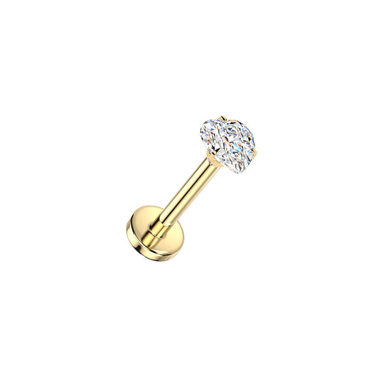 Titanium Heart Prong Set Moissanite Threadless Flat Back Stud