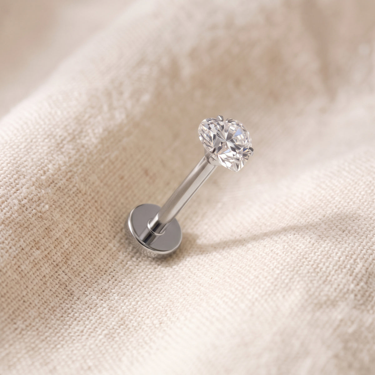 Titanium Heart Prong Set Moissanite Threadless Flat Back Stud
