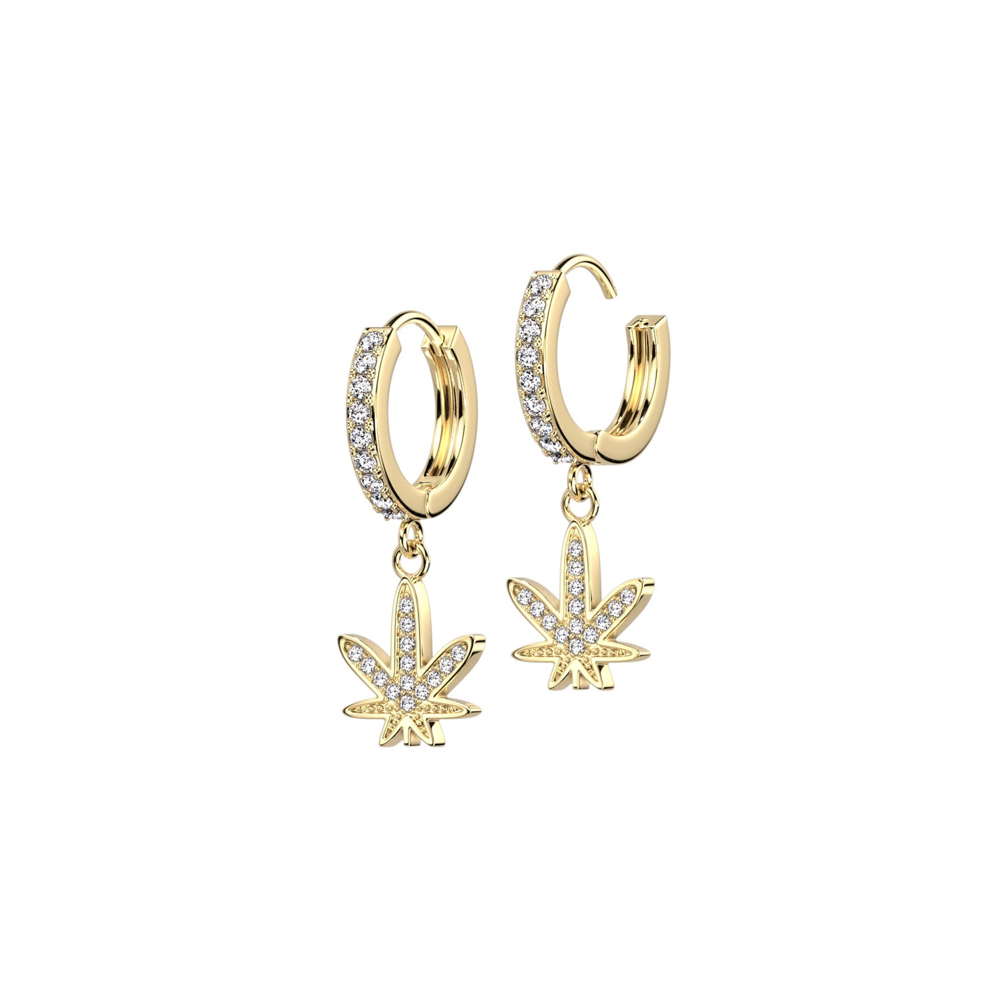 ✨ Surgical Steel Leaf Dangle Hoop CZ Earrings