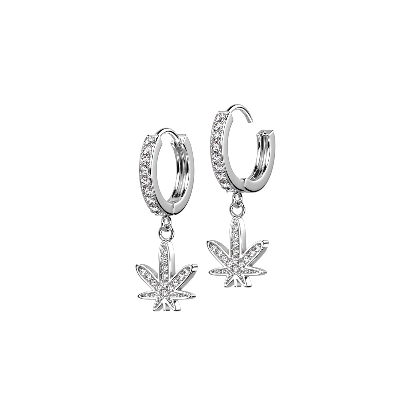 ✨ Surgical Steel Leaf Dangle Hoop CZ Earrings