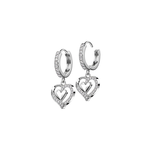 ✨ Surgical Steel Heart Dangle Hoop CZ Earrings