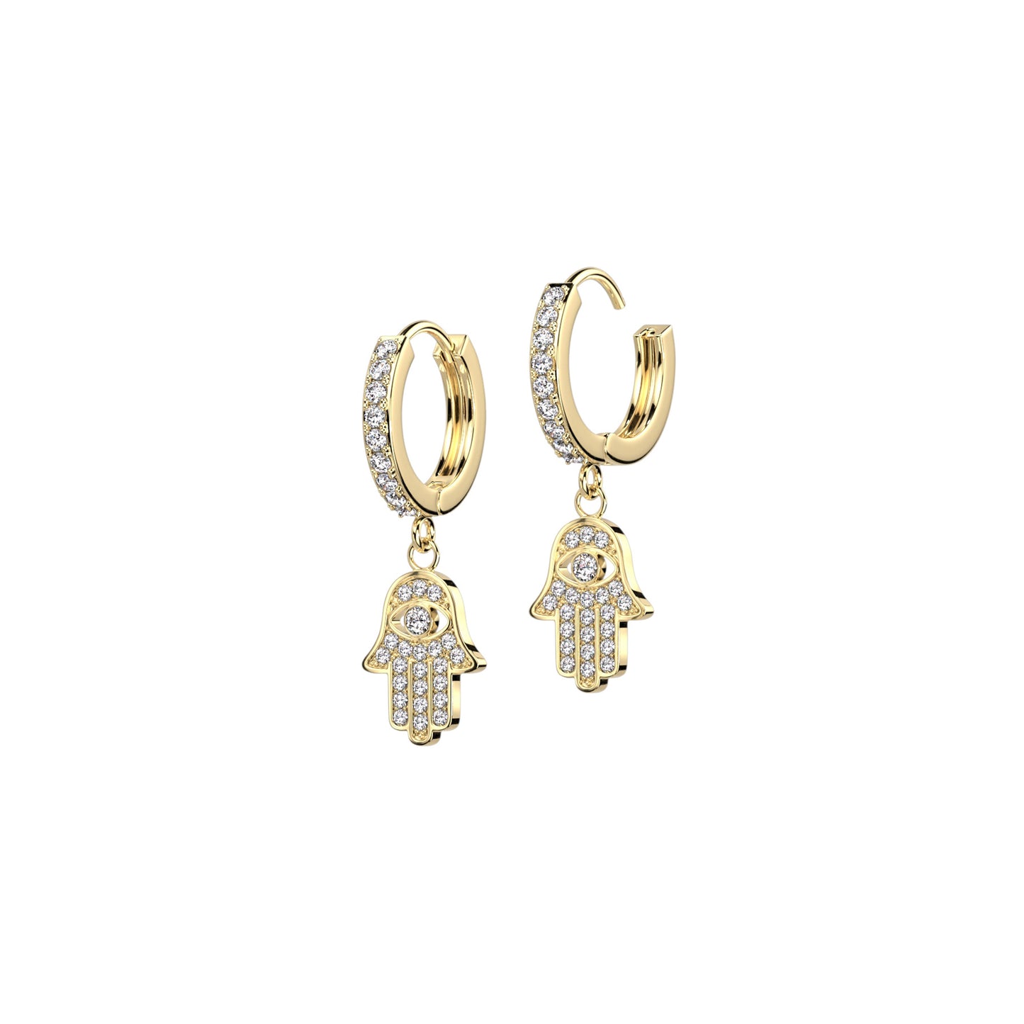 ✨ Surgical Steel Hamsa Dangle Hoop CZ Earrings