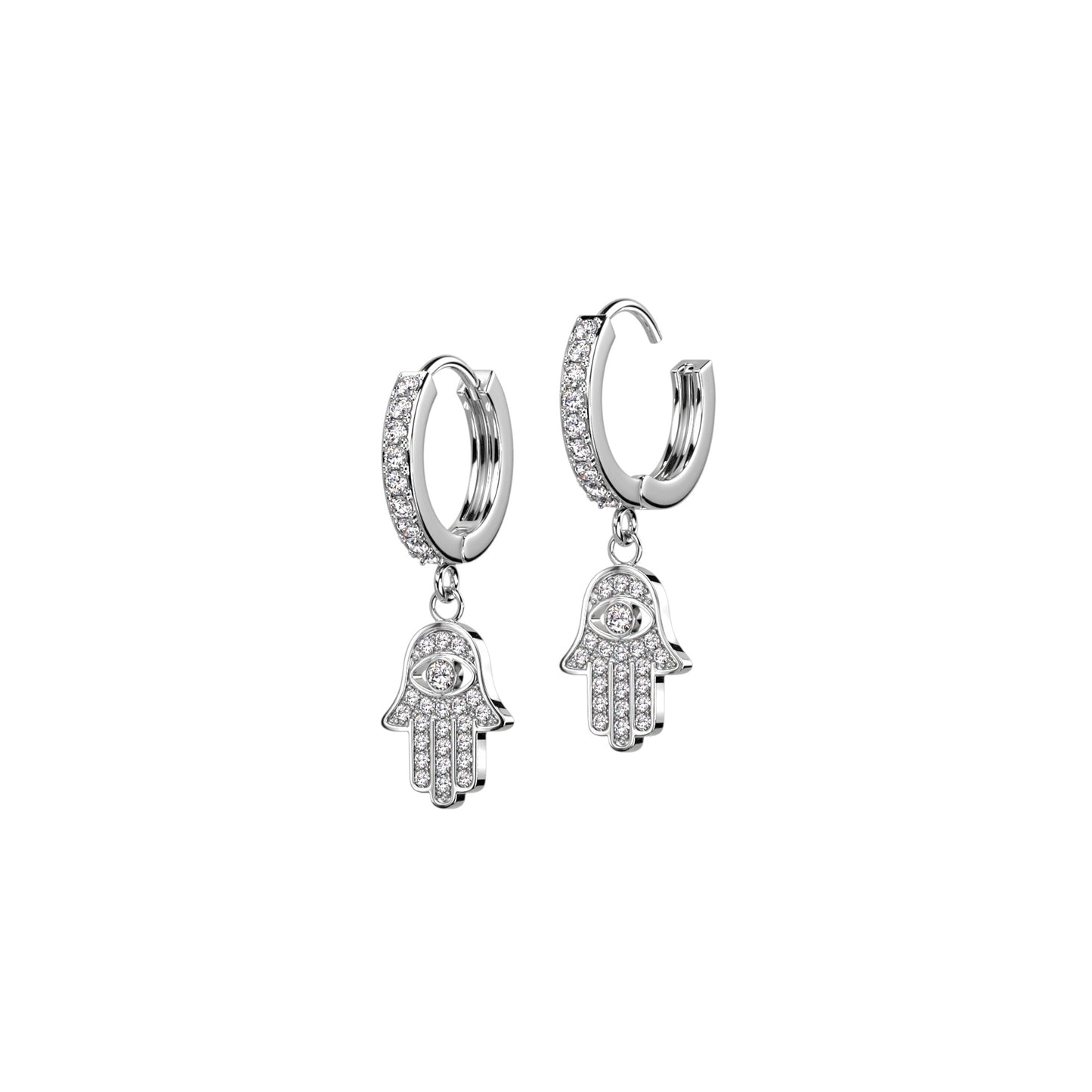 ✨ Surgical Steel Hamsa Dangle Hoop CZ Earrings