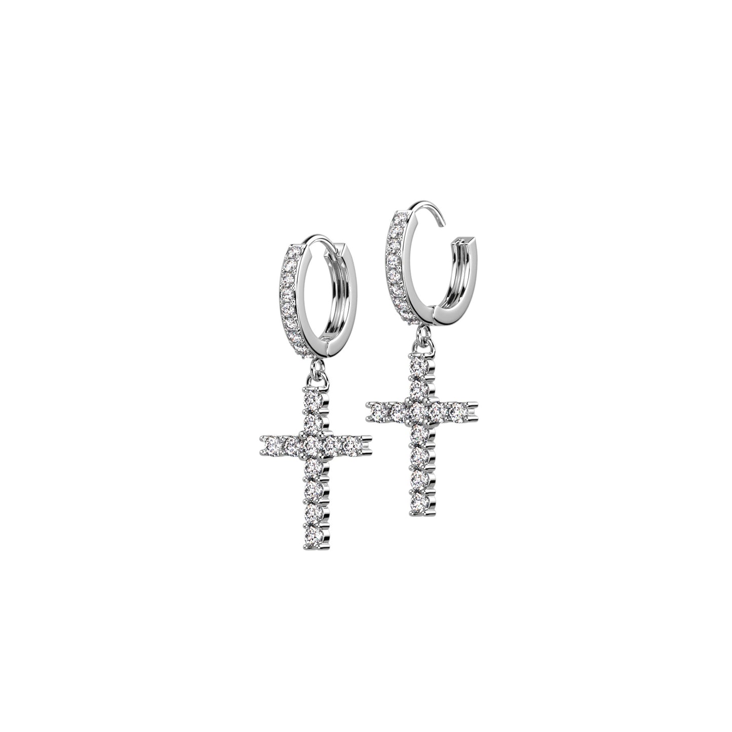 ✨ Surgical Steel Cross Dangle CZ Hoop Earrings