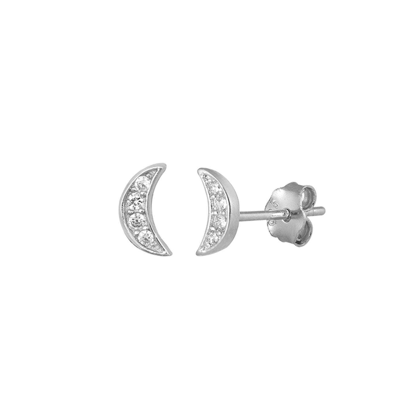 ✨ 925 Silver CZ Stud Earrings Circle/Triangle/Lightning/Crescent