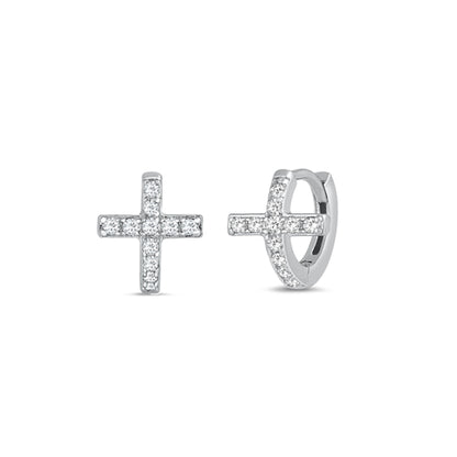 925 sterling silver huggie hoop earrings with CZ cross charm
