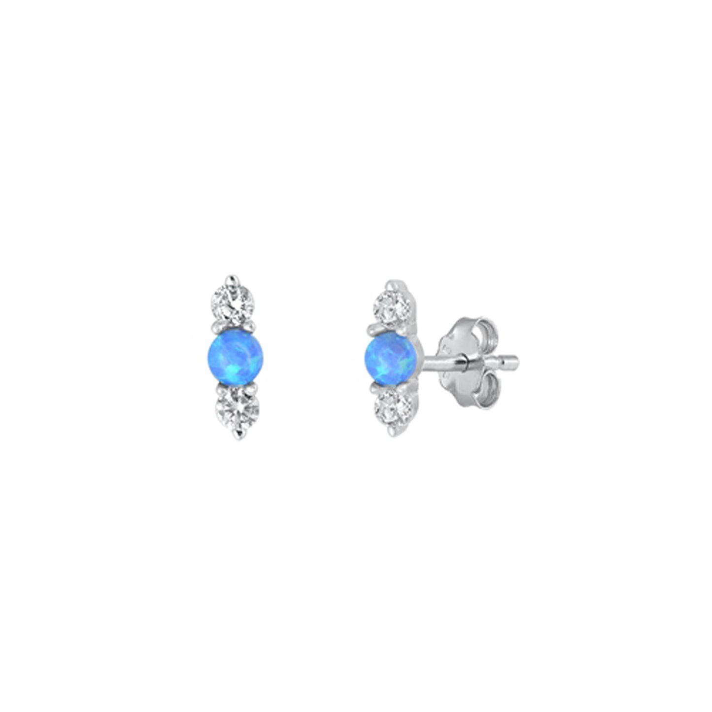 ✨ 925 Silver Dainty Opal and CZ Stud Earrings