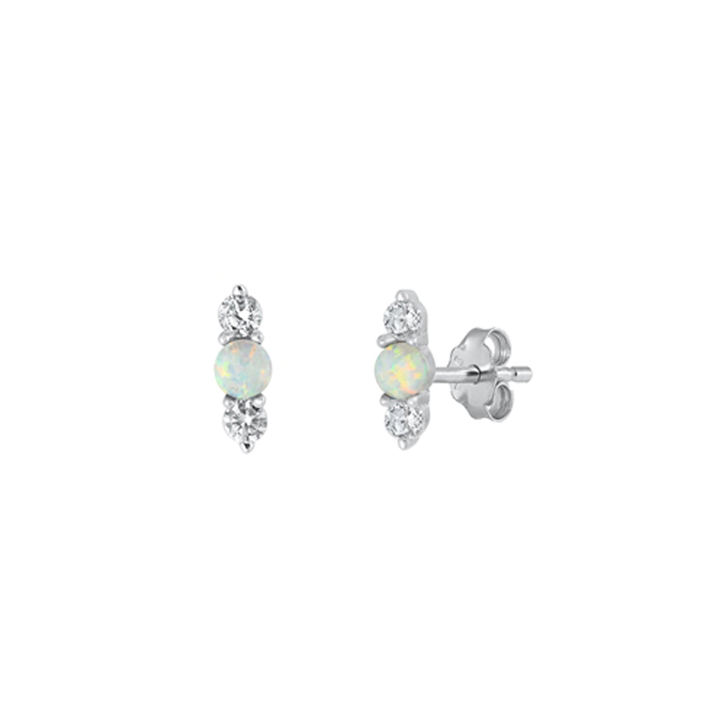 ✨ 925 Silver Dainty Opal and CZ Stud Earrings