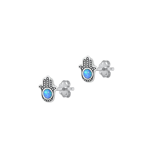 ✨ 925 Silver Hamsa Opal Stud Earrings