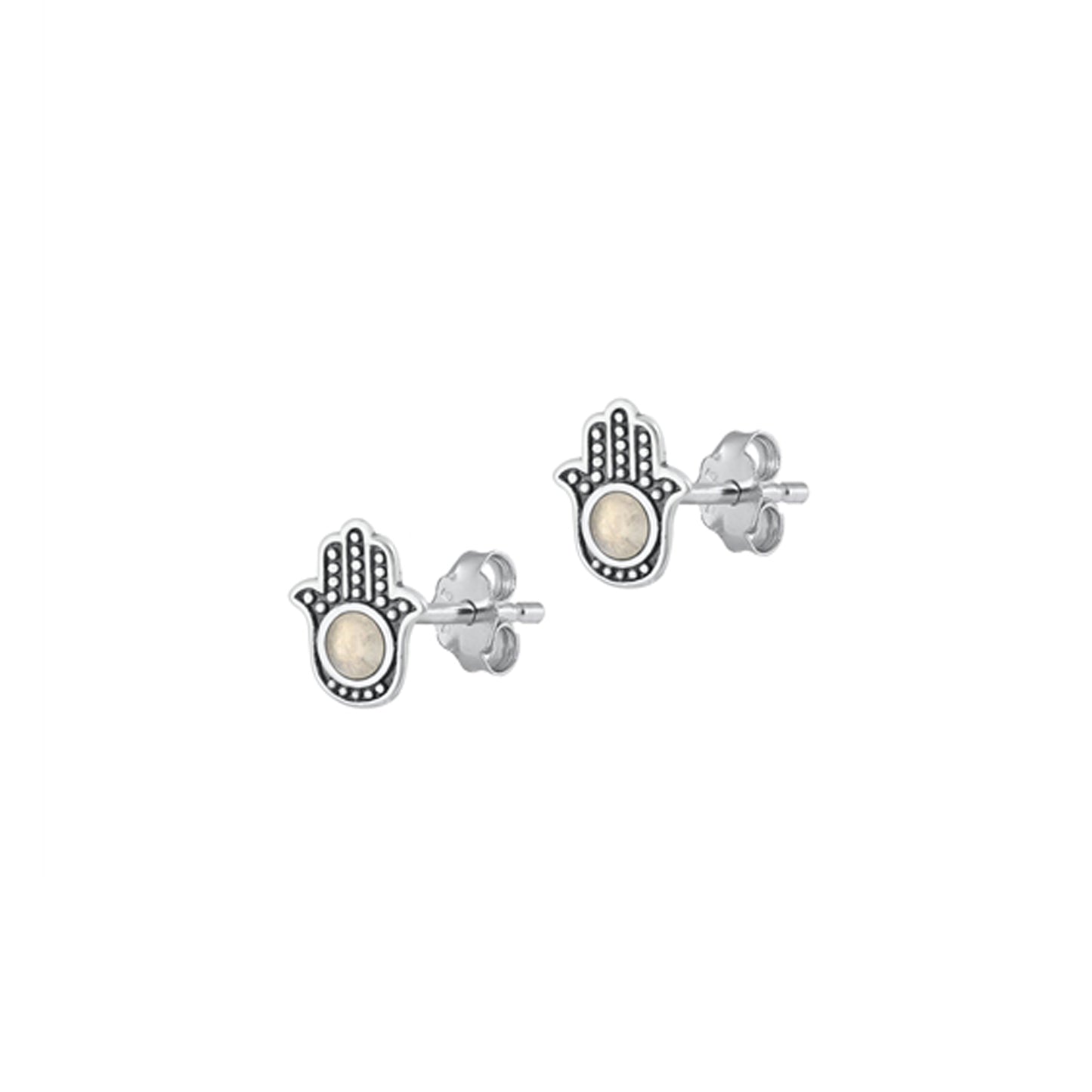 ✨ 925 Silver Hamsa Opal Stud Earrings