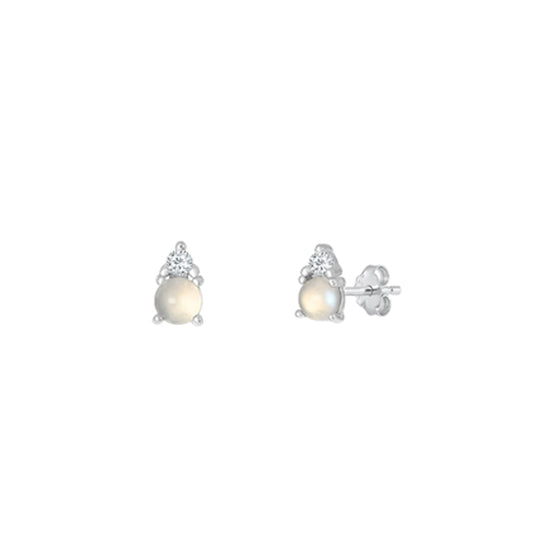 ✨ 925 Silver CZ & Moonstone Stud Earrings