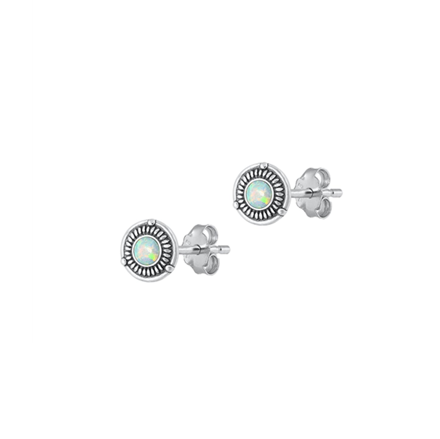 ✨ 925 Silver Round Opal Stud Earrings