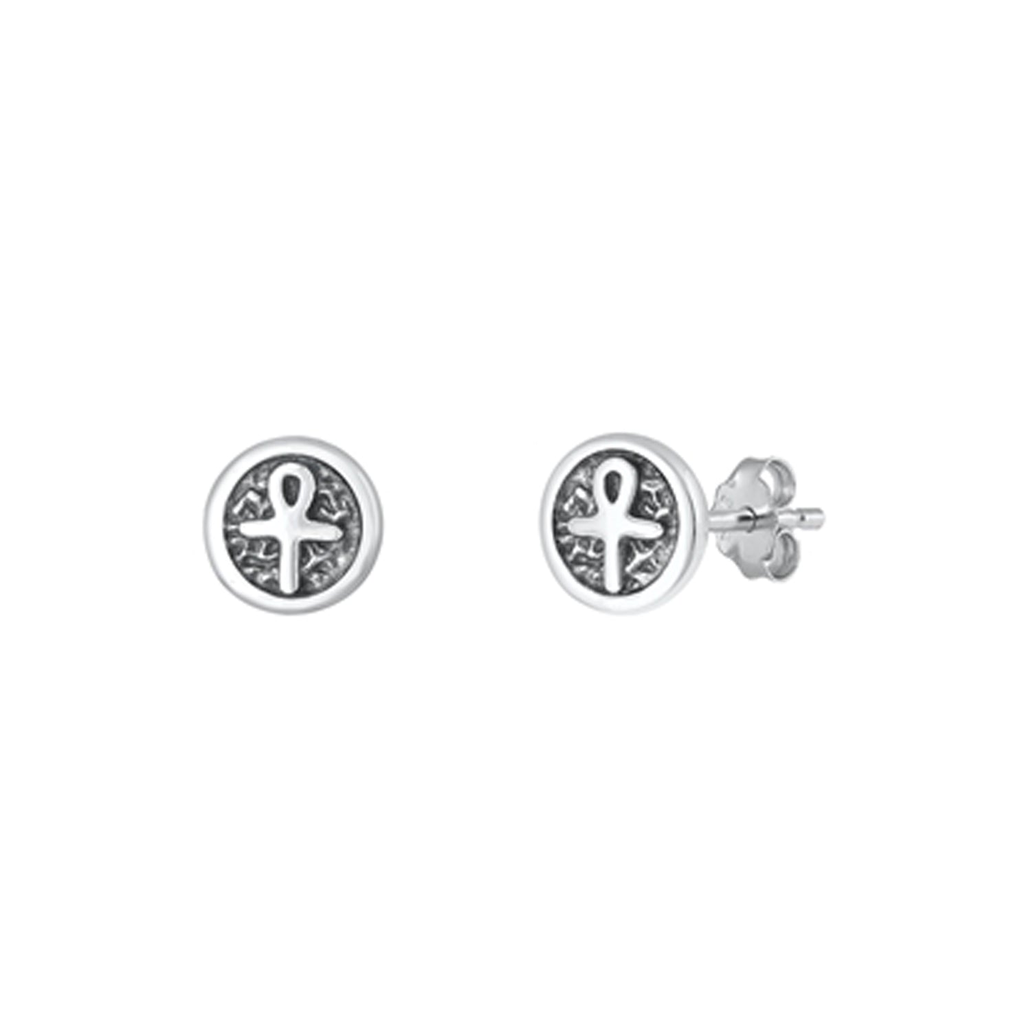 925 sterling silver ankh symbol stud earrings Egyptian design
