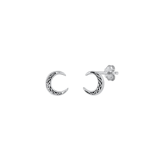 ✨ 925 Silver Celtic Moon Stud Earrings