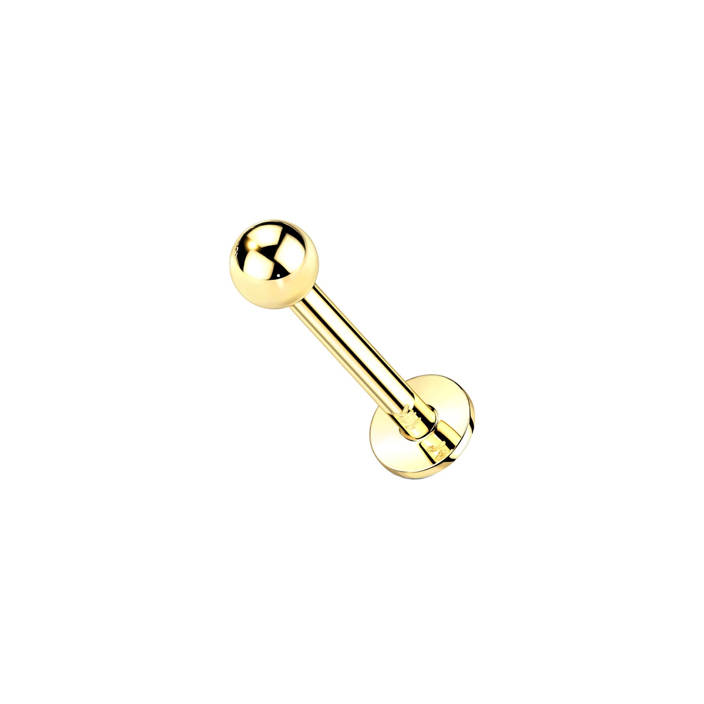 ✨ 14K Solid Yellow Gold 18G Round Ball Top Threadless Labret Stud