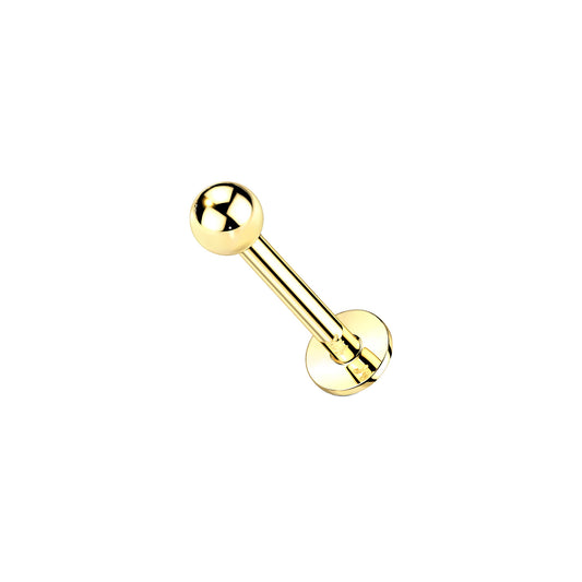 ✨ 14K Solid Yellow Gold 18G Round Ball Top Threadless Labret Stud