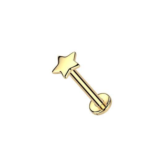 ✨ 14K Solid Yellow Gold 20G Flat Star Top Threadless Labret Stud