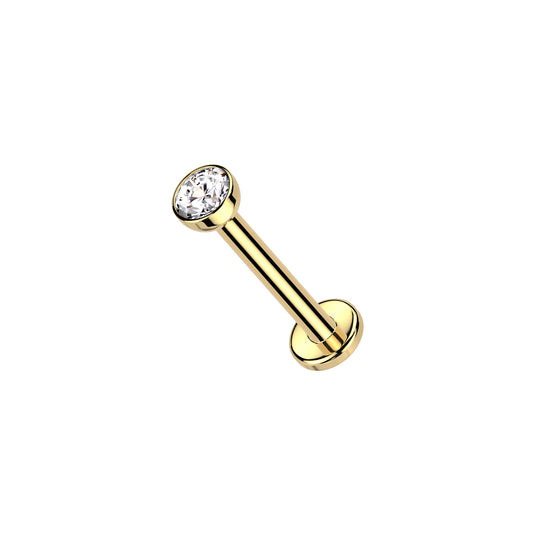 ✨ 14K Solid Yellow Gold 20G Bezel Set CZ Top Threadless Labret Stud