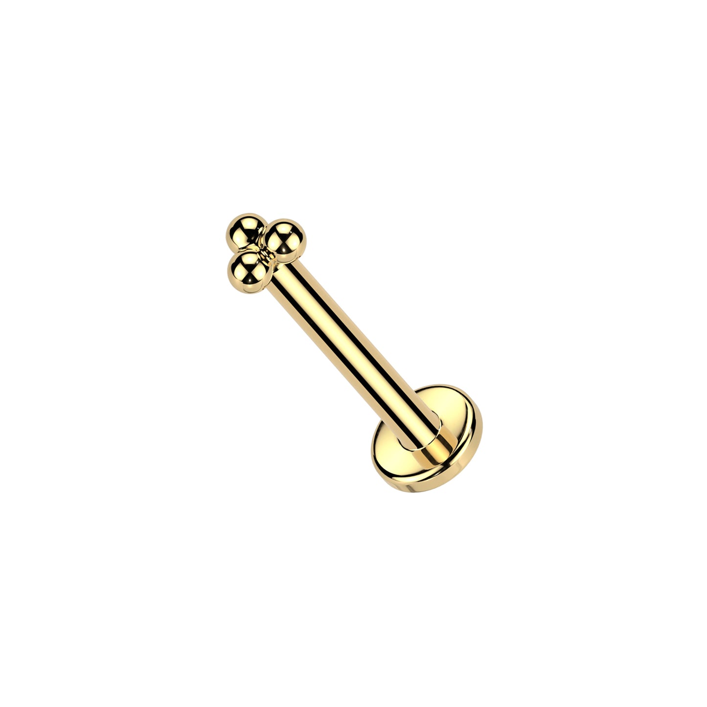 ✨ 14K Solid Yellow Gold 20G Triangular Ball Top Threadless Labret Stud