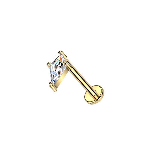 ✨ 14K Solid Yellow Gold 20G Spear CZ Top Threadless Labret Stud