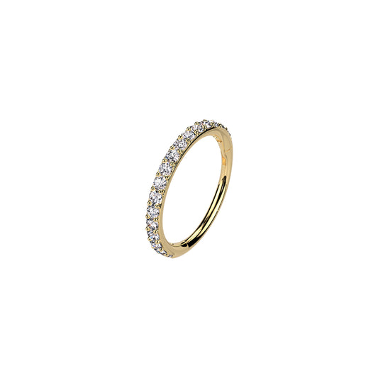 ✨ 14K Solid Yellow Gold Hinged Clicker Hoop Ring 18G with Pave CZ