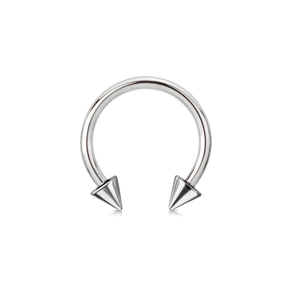 Surgical steel circular barbell with spike ends for septum piercing

