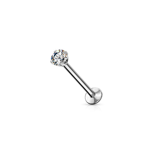 ✨ Surgical Steel Round CZ Prong Set Top Threadless Labret Bar