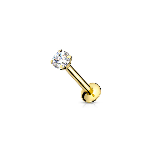 ✨ Surgical Steel Round CZ Top Threadless Labret Bar