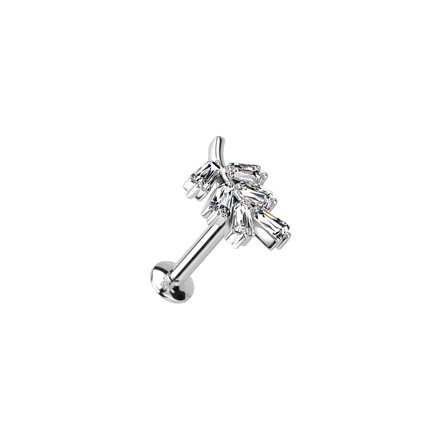 Surgical Steel Leaf CZ Threadless Labret Stud 16G