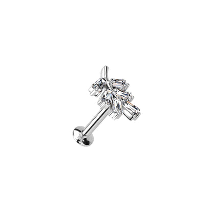 Surgical Steel Leaf CZ Threadless Labret Stud 16G