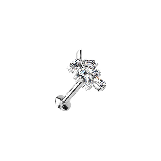 Surgical Steel Leaf CZ Threadless Labret Stud 16G