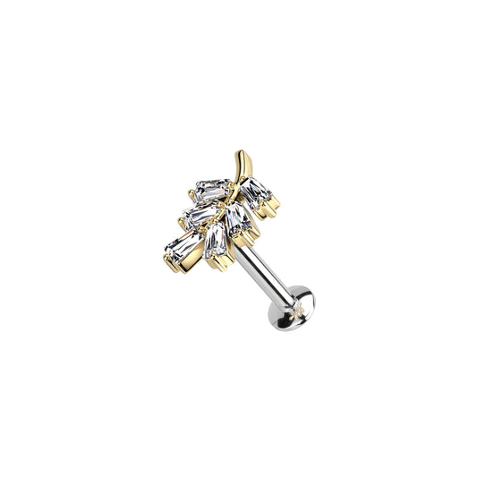 ✨ 16G Surgical Steel Leaf CZ Top Threadless Labret Bar