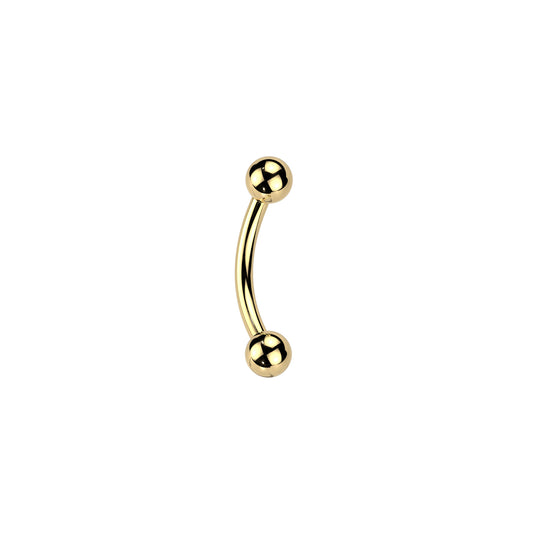 ✨ Gold Titanium Threadless Push In Curved Barbell with One Fixed Ball 16G 14G