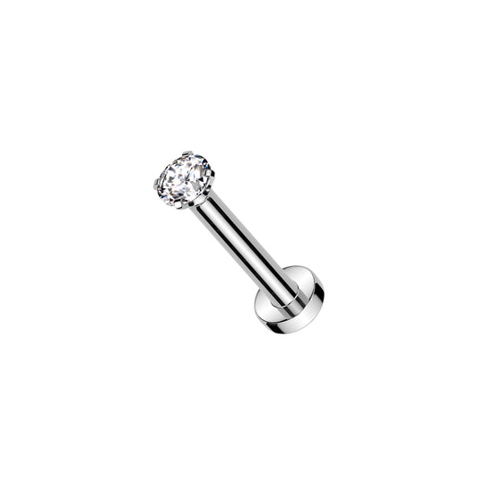 ✨ Titanium Prong-Set Clear CZ Top Threadless Labret Bar