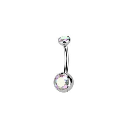 ✨ Titanium Push In Top Round CZ Bezel Set Belly Button Ring