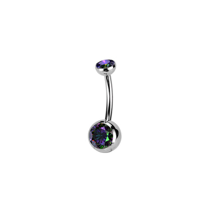 ✨ Titanium Push In Top Round CZ Bezel Set Belly Button Ring