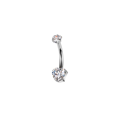 Titanium belly button ring with heart CZ top and bottom 14G

