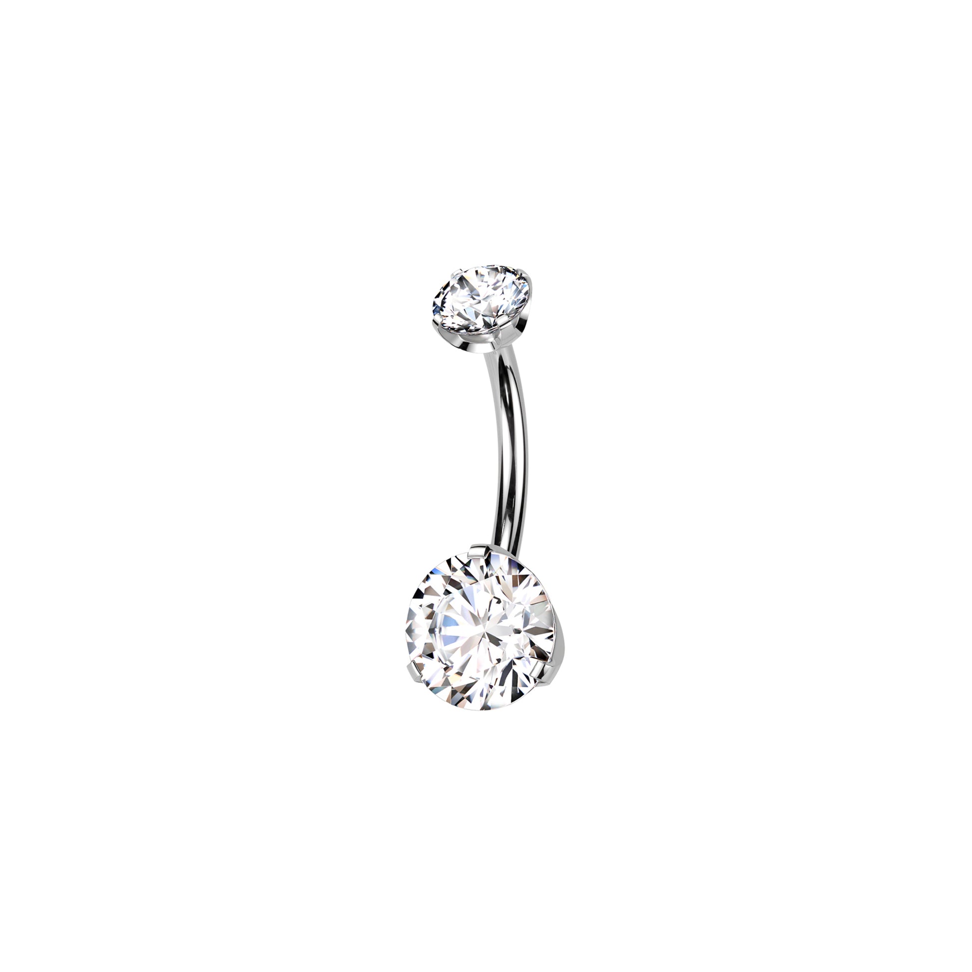 Titanium push-in belly button ring with prong-set round CZ
