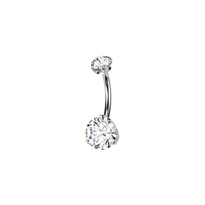 Titanium push-in belly button ring with prong-set round CZ
