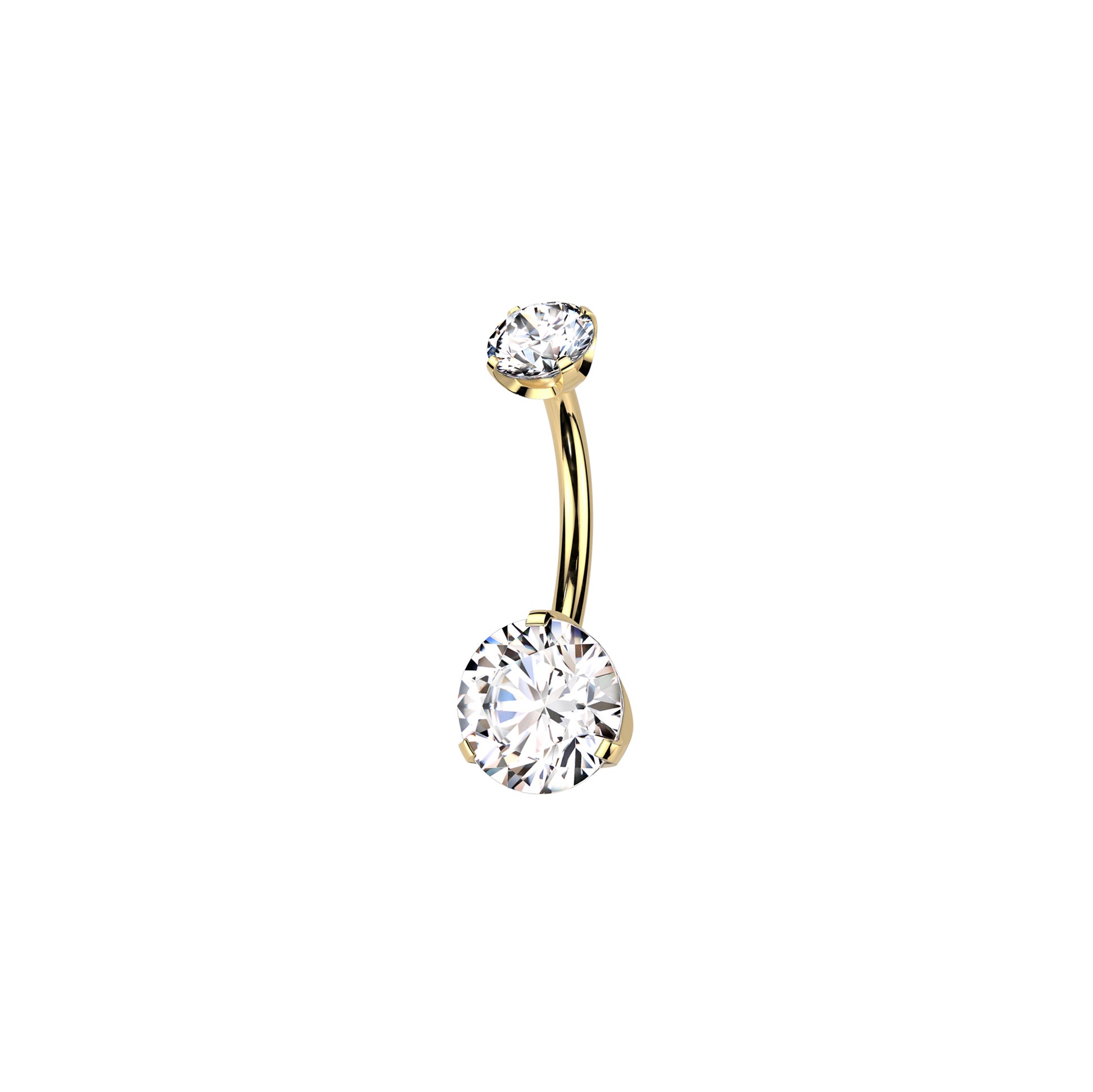 gold Titanium push-in belly button ring with prong-set round CZ
