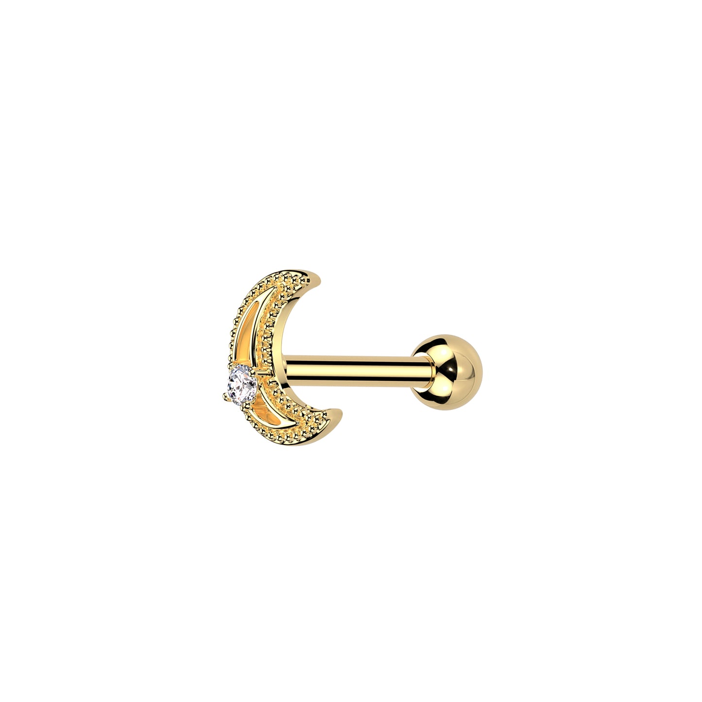 ✨ Surgical Steel Crescent Moon CZ Threaded Flat Back Labret 16G