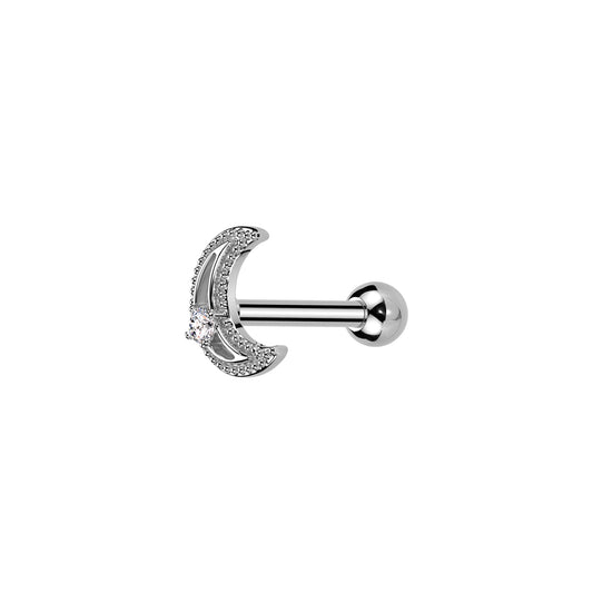 ✨ Surgical Steel Crescent Moon CZ Threaded Flat Back Labret 16G