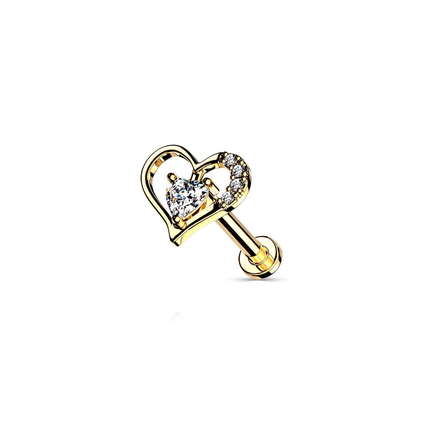 ✨ Heart Internally Threaded Flat Back Labret 16G