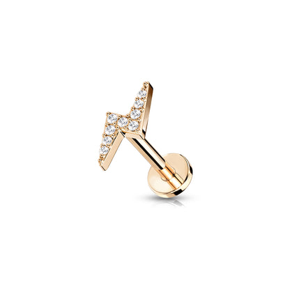 ✨ Surgical Steel CZ Lightning Bolt Top Internal Threaded Flat Back Labret
