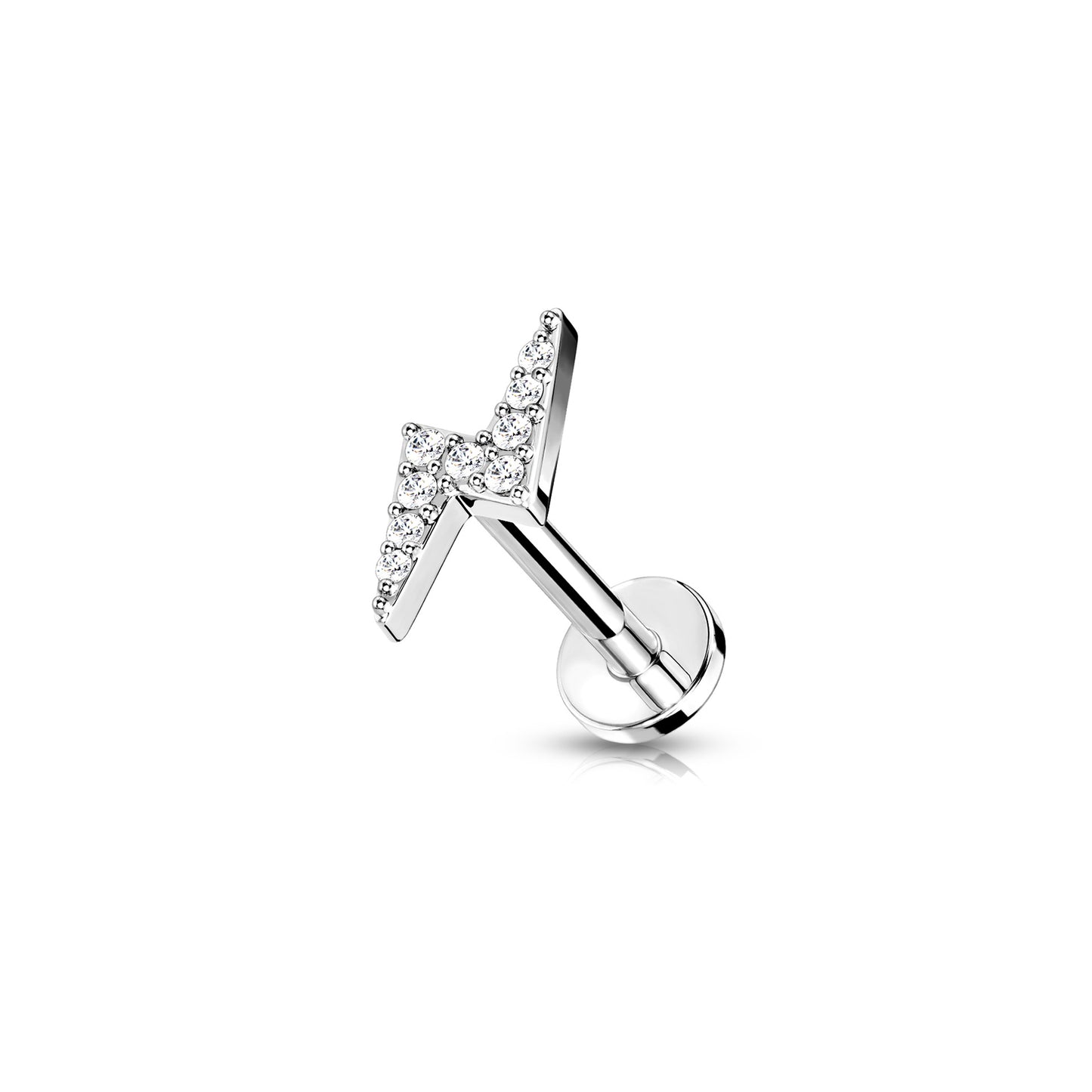 ✨ Surgical Steel CZ Lightning Bolt Top Internal Threaded Flat Back Labret